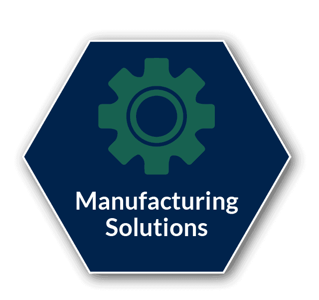 graphic of a gear with the text manufacturing solutions